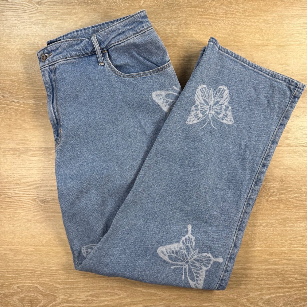 Hollister Ultra High Rise Dad Jeans Denim Straight Leg 34x30 Y2K Whimsical 90s - Picture 2 of 13